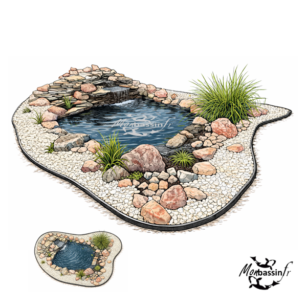 Pack bassin avec cascade 8500 L – Kit complet EPDM & filtration