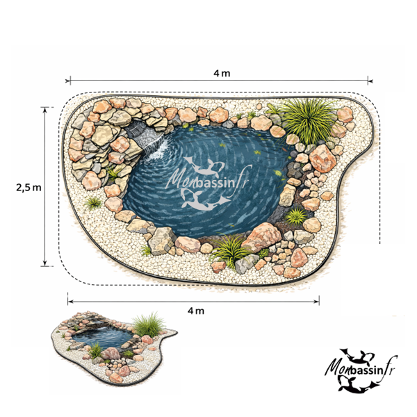 Pack bassin avec cascade 8500 L – Kit complet EPDM & filtration