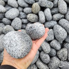 Galet Pepper basalte 60/100 mm dans la main grain poivre et sel gros plan MonBassin
