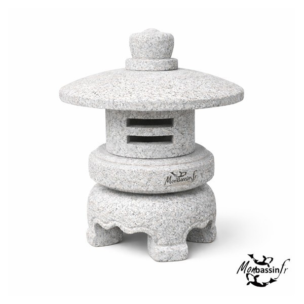 Lanterne japonaise Sakura 40 cm granit massif pied festonné vue détourée MonBassin