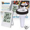 Double affichage simultané : 20,8°C dans le bassin / 28,6°C en intérieur – transmission sans fil 433 MHz