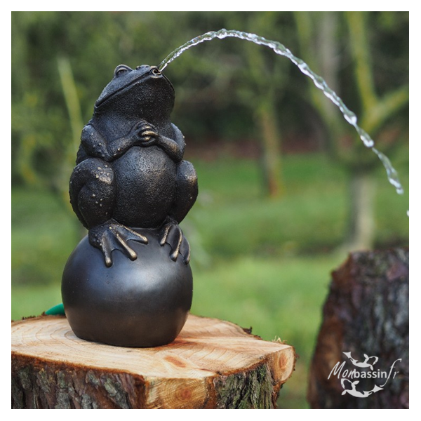 Statue Grenouille sur Ballon Bronze Cracheuse d'Eau | MonBassin.fr