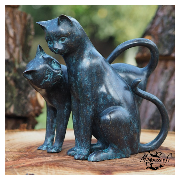 Statue Duo Chats Bronze Jardin | MonBassin.fr