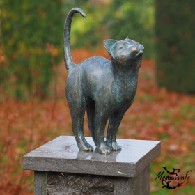 Statue Chat Curieux Bronze Jardin | MonBassin.fr