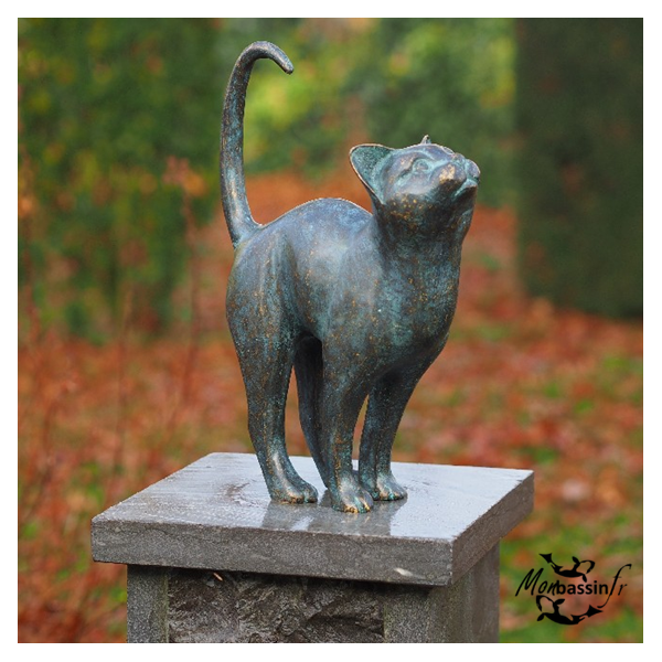 Statue Chat Curieux Bronze Jardin | MonBassin.fr