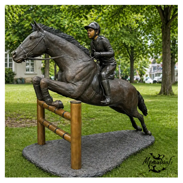 Statue Monumentale Cheval Jockey Bronze | MonBassin.fr