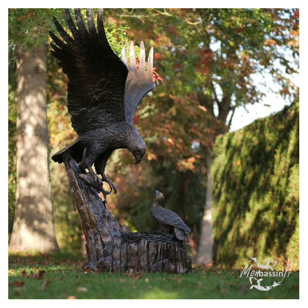 Statue Monumentale Aigle et Nid Bronze | MonBassin.fr