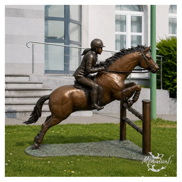 Statue Monumentale Cheval Jockey Bronze | MonBassin.fr
