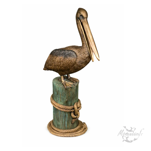Statue Pélican Bronze Poteau Amarrage | MonBassin.fr