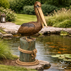 Statue Pélican Bronze Poteau Amarrage | MonBassin.fr