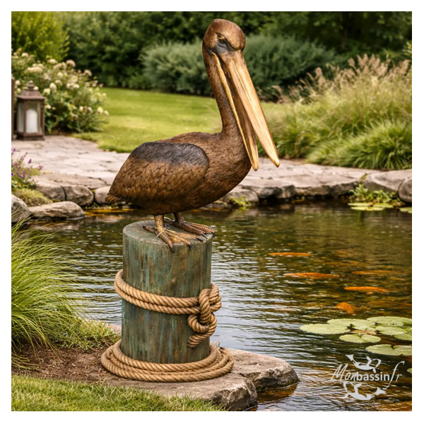 Statue Pélican Bronze Poteau Amarrage | MonBassin.fr