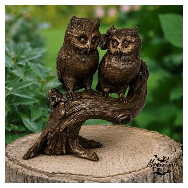 Statue Duo Hiboux Bronze Jardin | MonBassin.fr