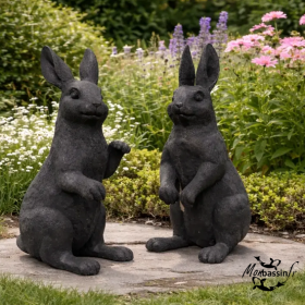 Statue Couple Lapins Bronze Jardin | MonBassin.fr
