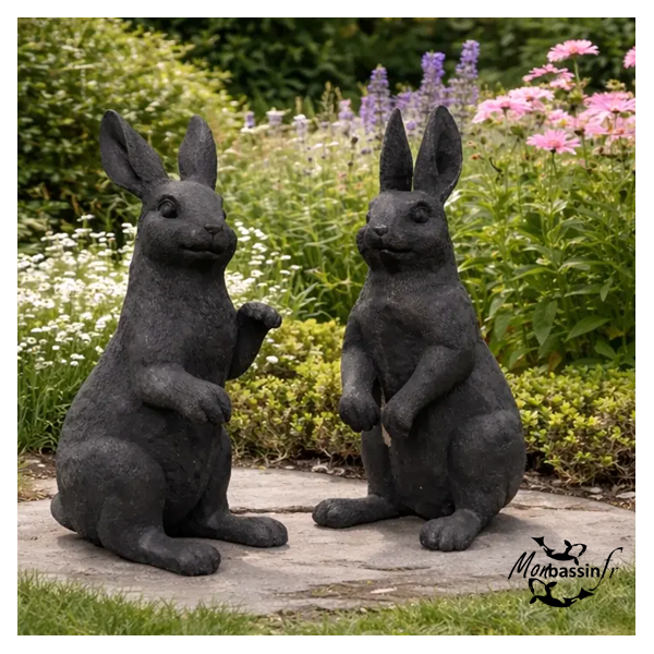 Statue Couple Lapins Bronze Jardin | MonBassin.fr