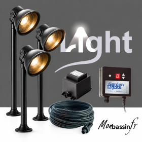 Éclairer une rocaille : kit 3 bornes LED 12V style industriel