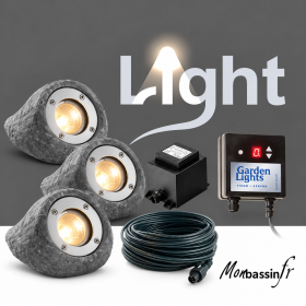 Éclairer une cascade : kit 3 spots galet immergeables 12V