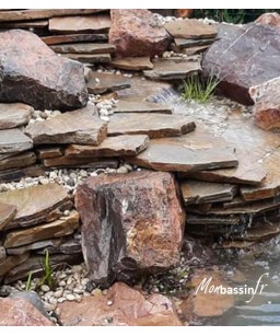 pierre plate - cascade - bassin - jardin