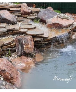 pierre plate - cascade - bassin - jardin