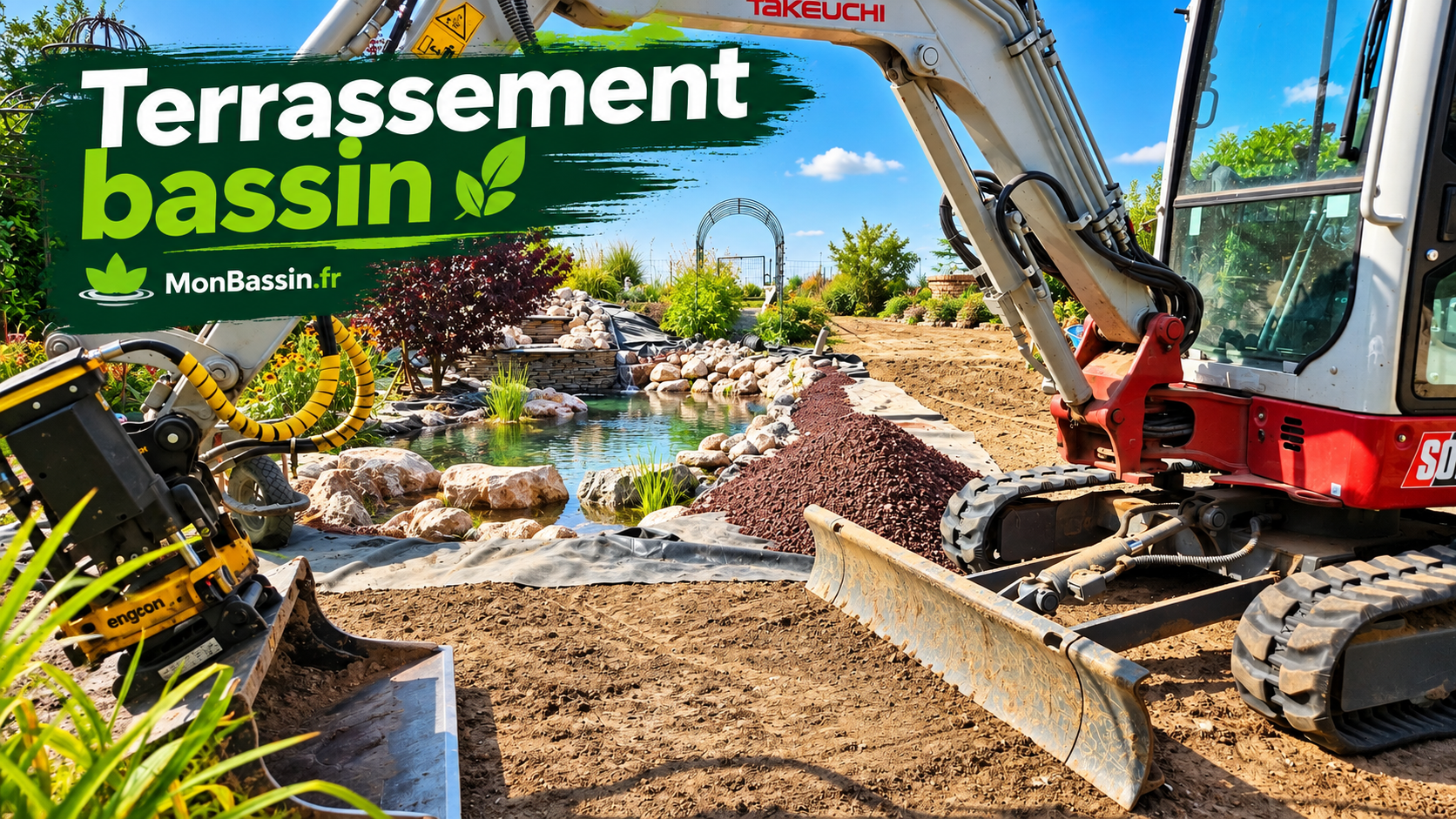 Terrassement d'un bassin clé en main à la mini-pelle dans un jardin du Nord
