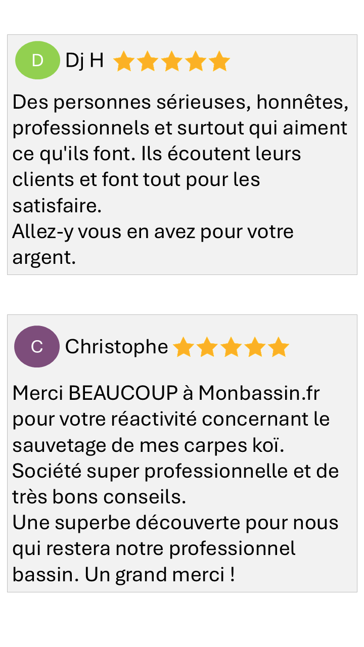 Avis client sur le service d'entretien bassin