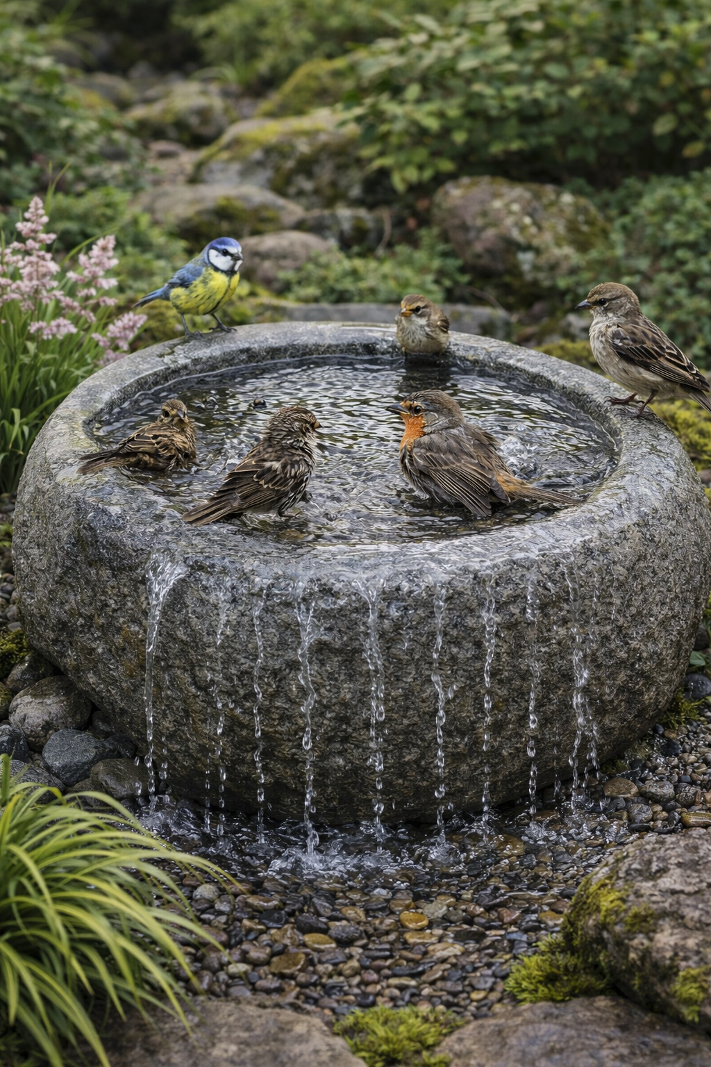 bain avec oiseaux bassin jardin