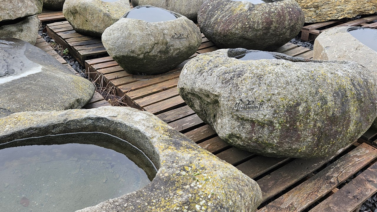bloc de granit creusé jardin japon